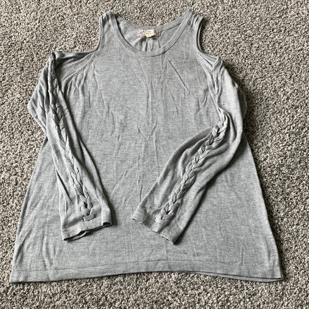 Cold shoulder sweater with lace up sleeve detail